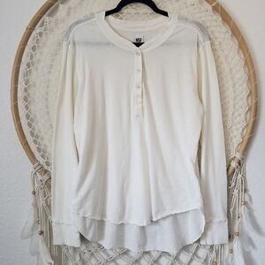 NSF Slouchy Boyfriend Henley Cream Long Sleeve Mixed-Media Top Women's Size L